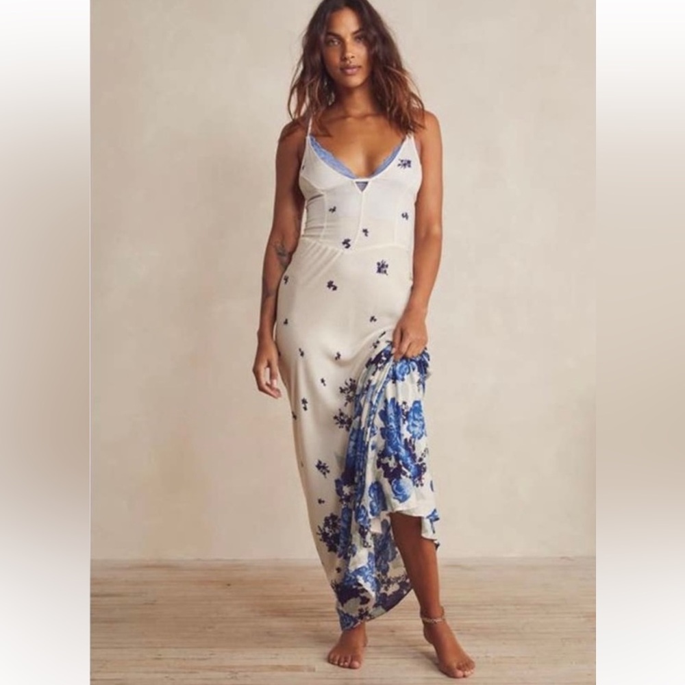 FREE PEOPLE Intimately Get To You Floral Printed Maxi Slip Dress Size XL